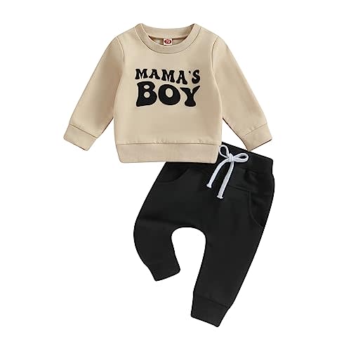 Toddler Baby Boy Clothes Mamas Boy Fall Winter Outfit Long Sleeve Letter Sweatshirt Plaid Jogger Pants Newborn Set