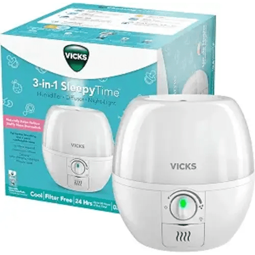Vicks Humidifier 3-in-1 SleepyTime Cool Mist Humidifier for Nursery, White