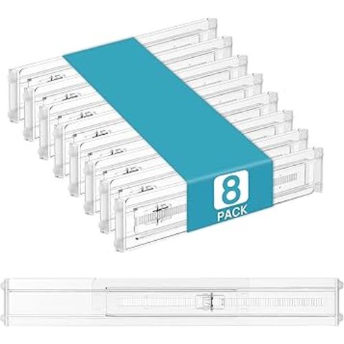 Vtopmart 8 Pack Shallow Drawer Dividers, 2.36" High 12.5"-20.8" Adjustable Expandable Kitchen Drawer Organizer, Clear Plastic Organizer Separators for Flatware, Utensil, Cutlery, Underwear, Clothes