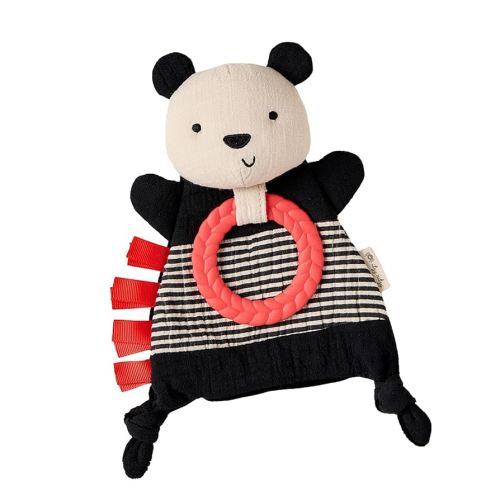 Itzy Ritzy - Bitzy Crinkle Sensory Toy Panda with Crinkle Sound for Babies & Toddlers - Features Soft Braided Teething Ring & Textured Ribbons, Designed for Ages 0 Months and Up, Panda