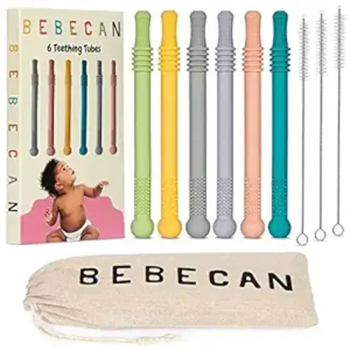 Teething Sticks for Babies 0-36 Months - Super Soft Silicone Teethers in 6 Vibrant Colors, Infant Teething Relief, Multicolored Teething Tubes Baby Gift Teethers