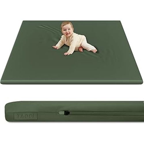 Padded Baby Play Mat Soft Vegan Leather with Thicken Foam Mat Easy Wipe-Clean Cushioned & 2 Sides Waterproof Baby Tummy Time Playmat Fits 50" x50" Playpens,2 Support Toybar Poles Included