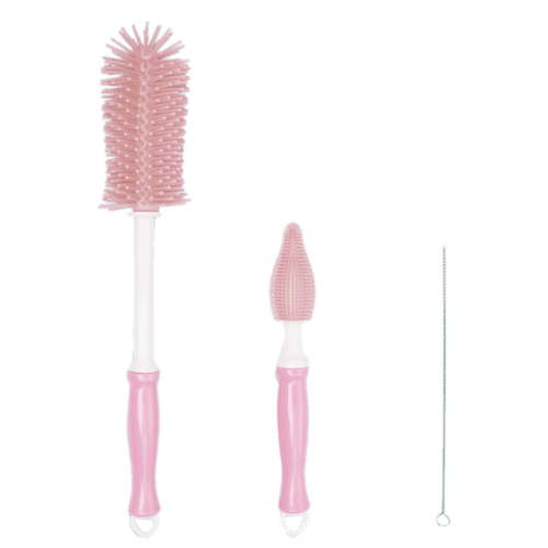 3-Piece Baby Bottle Cleaner Set with Silicone Brushes - Compatible Cleaning Kit for Pump Parts in Multiple Colors - Pink
