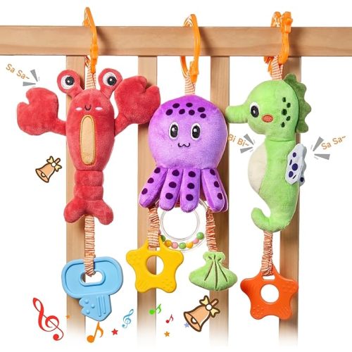TUMAMA 4Pcs Marine Animal Hanging Baby Stroller Car Seat Toys 0 3 6 Months
