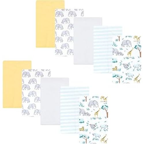 Hudson Baby Unisex Baby Cotton Flannel Burp Cloths 10-Pack, Safari Friends, One Size