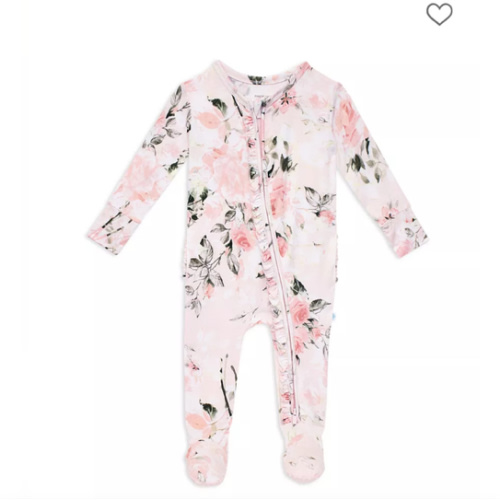 Posh Peanut Girls' Vintage Pink Rose Ruffled Footie - Baby