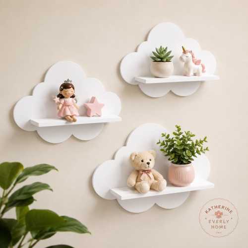 Set of 3 Cloud Wall Shelves, Wooden Wall Shelves, Verdure, Baby Room Shelf, Wooden Toy Storage, Nursery Wall Storage, New Baby Gift Ideas