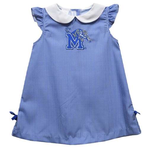 Memphis Tigers Vive La Fete Infant Girls Mini Check Pattern A-Line Dress - Royal