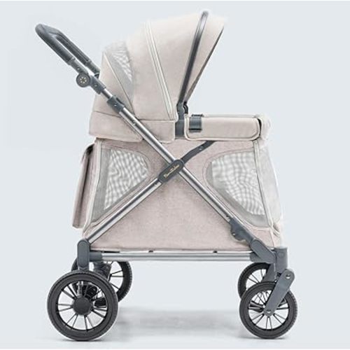 Familidoo Q1 Multi-Use Kids Wagon Stroller – Foldable, Lightweight & All-Terrain for Kids & Pets – 5-Point Safety Harness, Rain Cover & Compact Travel Design – Supports Up to 132 lbs (Ash Rose)