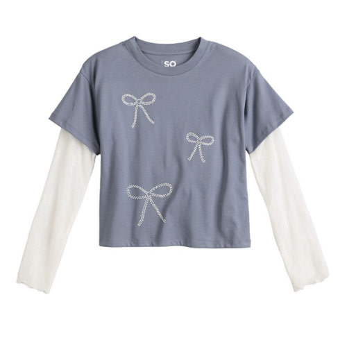 Girls 6-20 SO® Lace Sleeve Graphic Skater Tee (pearl bows)