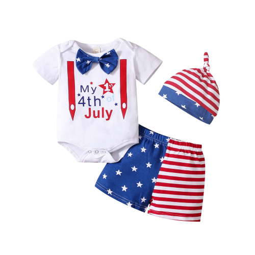 Aunavey Baby Boy Girl My 1st 4Th of July Clothes Romper Shorts Hat Independence Day Outfits