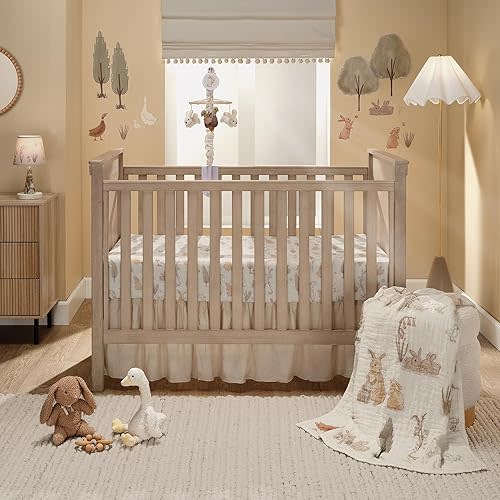 Lambs & Ivy Signature Bunny Hop Organic Cotton Muslin 3-Piece Crib Bedding Set