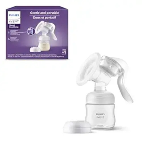 Philips Avent Manual Breast Pump, Easy Pumping with Natural Motion Technology, Silicone Cushion, 4oz Natural Bottle, Sealing Disc, Screw Ring, Transparent, Model SCF430/03