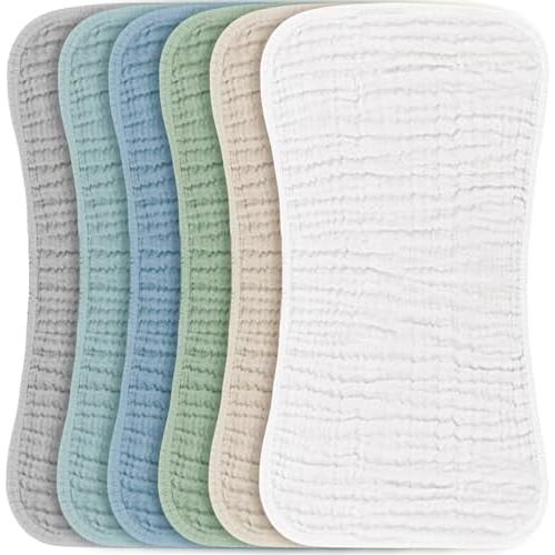 Konssy 6 Pack Large Muslin Baby Burp Cloths and Burp Rags Set for Newborn