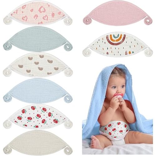 Vabean 8 Pcs Baby Newborn Infant Belly Wrap Adjustable Muslin Comfort Cotton Umbilical Cord Cover Band Infant Umbilical Cord Belly Band Baby Binder Navel Belt for Boy Girl Gifts, 0-12 Months