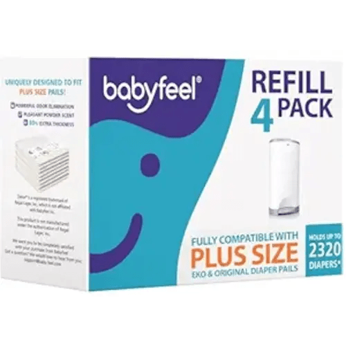 Babyfeel Refills Compatible with DEKOR PLUS Diaper Pails | 4 Pack | Exclusive 30% Extra Thickness | Diaper Pail Refills with Powerful Odor Elimination | Fresh Powder Scent | Holds up to 2320 Diapers