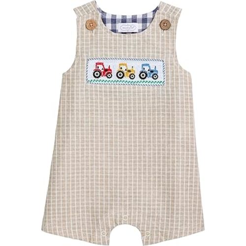 Mud Pie Baby Boy Smocked Tractor Jon Jon