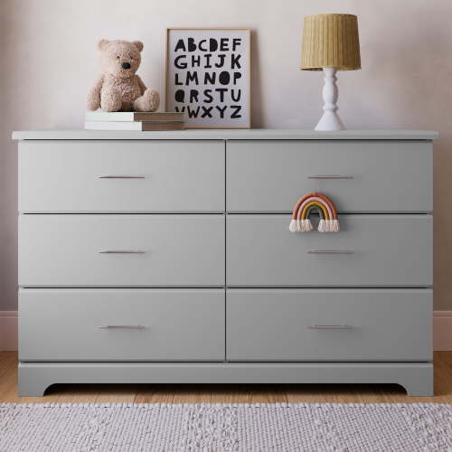 Storkcraft Brookside 6 Drawer Nursery Double Dresser, Pebble Gray
