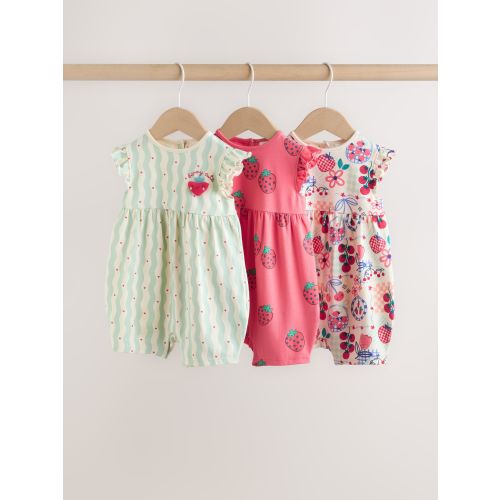 Red Strawberry Printed Baby Rompers 3 Pack