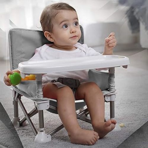 Siège rehausseur portable pour bébé avec siège de voyage amovible compact pliable pour manger, camping, plage, siège de sol pour l'intérieur et l'extérieur pour enfants, garçons et filles (gris)