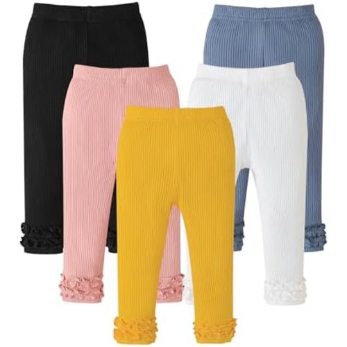 Baby Girl Pants Leggings 5-Pack 0-24 Months Newborn Baby Leggings Toddler Girl Pants 2-3T Bell and Ruffle Bottoms