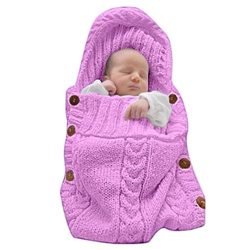 XMWEALTHY Newborn Baby Wrap Swaddle Blanket Knit Sleeping Bag Receiving Blankets Stroller Wrap for Baby(Pink) (0-6 Month)