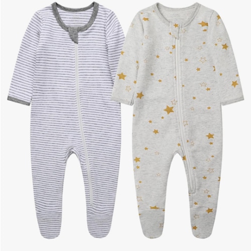 O2 BABY Baby Boys Girls Organic Cotton Zip-Front Sleeper Pajamas, Footed Sleep 'n Play