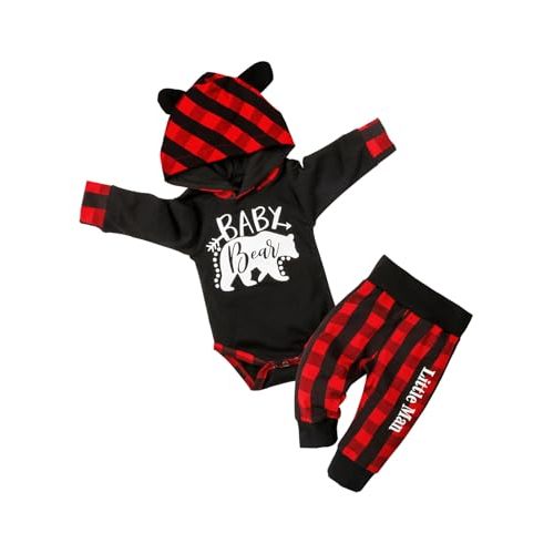 Fommy Newborn Baby Boy Clothes Plaid Letter Print Long Sleeve Hoodies + Long Pants 2PCS Fall Winter Outfits Set