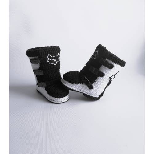 Baby motocross boots. Crochet cotton boots for motorbike. High boots biker. Size 10cm. Racing baby shoes. Newborn boots for bike.