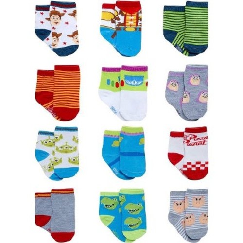 Disney Baby Boys’ Socks - 12 Pack Toy Story Woody & Buzz Socks, (Infant Age 6-12M)
