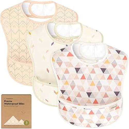 3-Pack Waterproof Baby Bibs for Eating - Lightweight Toddler Feeding Bibs with Large Food Catcher, Mess Proof, Food-Grade Baby Eating Essentials, Easy to Put On & Clean (Prism)