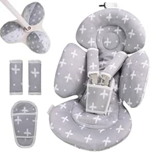 Infant Insert Compatible with 4moms Mamaroo Swing and Infant Carseat, Including 3 Replacement Balls, Reversible Newborn Insert for Baby Swing, Stroller, Bouncer, Soft Fabric - Gray