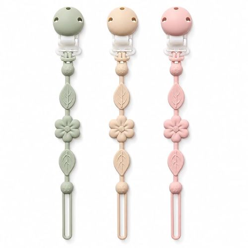 Pacifier Clips for Baby Silicone Pacifier Holder Clips for Boys Girls One Piece Baby Binky Clips YIVEKO Pacifier Clips Flower 3Pcs-Ivory+Sage+Blush