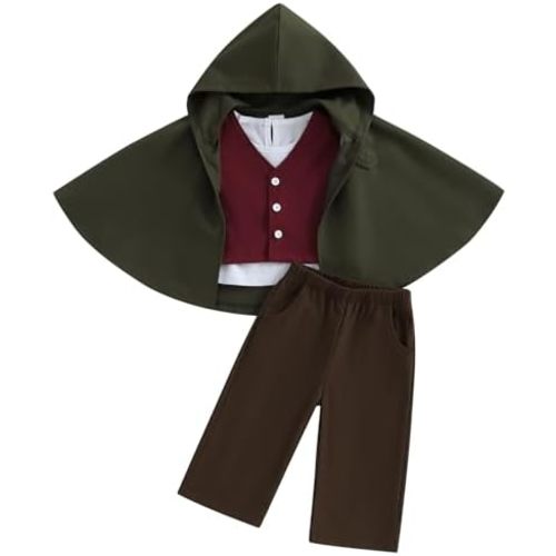 Toddler Baby Boy Halloween Costume Ring Bearer Medieval Outfits Long Sleeve Shirt Vest Pants and Cloak 4 Pcs Set
