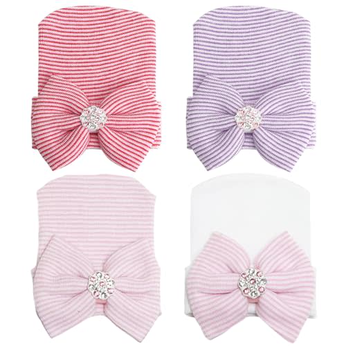 Newborn Baby Girl Hats with Bow No Scratch Cotton Toddler Infant Hat Beanie Caps Soft Newborn Hospital Hat 0-3 Months