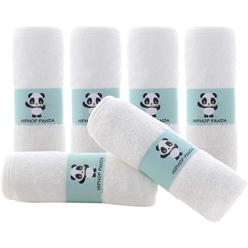 HIPHOP PANDA Baby Washcloths, Rayon Made from Bamboo - 2 Layer Ultra Soft Absorbent Newborn Bath Face Towel - Reusable Baby Wipes for Delicate Skin - White, 6 Pack
