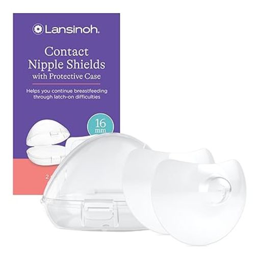 Lansinoh Contact Nipple Shields for Nursing Mothers, Ultra-Thin Soft & Flexible Medical-Grade Silicone Shields for Sensitive Nipples and Latch-On Support, (1 inch or 24mm), with Case, 2 Count