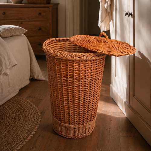 Handmade Willow Laundry Basket with Lid - Natural Wicker Hamper for Clothes & Linen