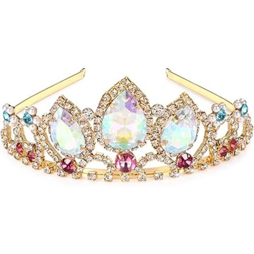 Rapunzel Tiara Princess Crown and Necklace Tangled Inspired Halloween Costume Aurora Borealis Stone Sparkle Gold Crown Sweet Gift for Birthday