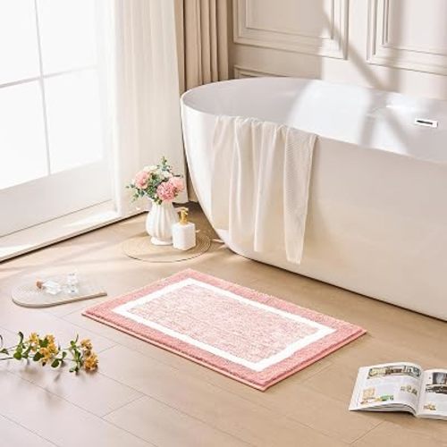 CozeCube Bath mats for Bathroom Non Slip, Fluffy Absorbent Microfiber Bath mat Washable, Aesthetic Bathroom Rugs, Cute Blossom Pink Bath mat, Blossom Pink, 32" x 20"