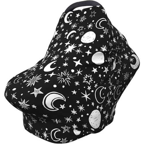 Moon Star Baby Stuff Car Seat Cover for Baby Carseat Covers for Girl Boy Stretchy Soft Breathable Breastfeeding Infant Car Seat Canopy Carrier Cover