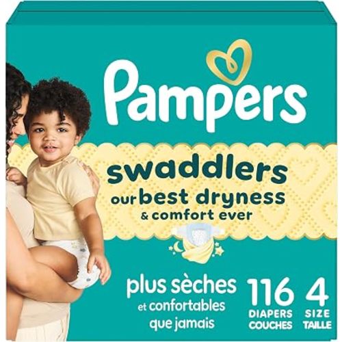 Pampers Swaddlers Diapers, Size S4 (15-34 lbs), 116 Count, Absorbent, Keeps Baby Dry and Comfortable, Skin Safe Disposable Baby Diaper
