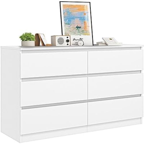 VERYKE White 6 Drawer Dresser for Bedroom,Chest of Drawers with No-Handle Design for Closet,Modern Wood Dresser Bedroom Storage Furniture