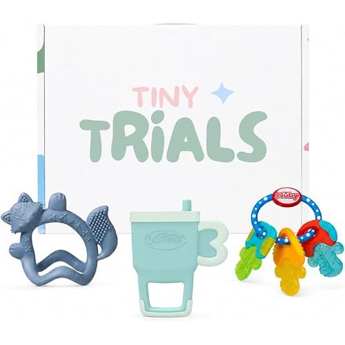 Teether Trial Pack Variety Box for Babies – 3 Baby-Safe Teething Toys & Sensory Teethers for Teething Relief (Nuby, Lansinoh x b.Box, Dr. Brown's) – Baby Registry Must-Have, Tiny Trials