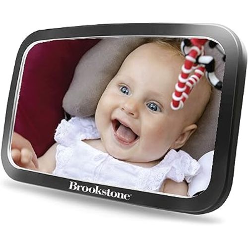 Brookstone - Wide View Baby Car Mirror, Compatible with Most Vehicles, Easy to Install, No Tools Required, Perfect for Infants and New-Borns, Safe & Shatterproof, Black, Fits All (BK1428-AMZ)