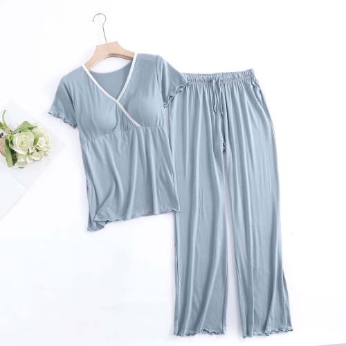 purcolt Women's Maternity Pajama Set Nursing Pjs Postpartum Breastfeeding Sleepwear Set Short Sleeve V Neck Top & Pants Pregnancy Loungewear