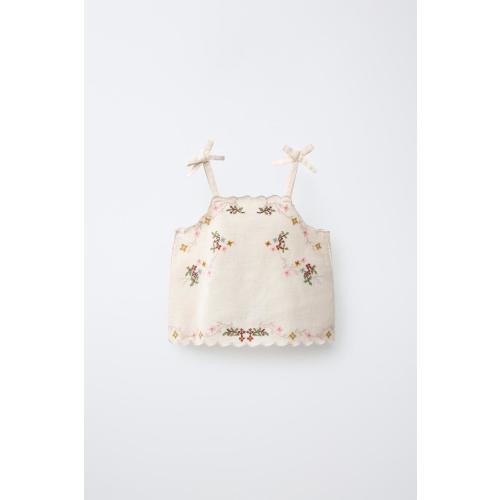 CROSS STITCH EMBROIDERED TOP WITH COTTON AND LINEN - Sand | ZARA United States