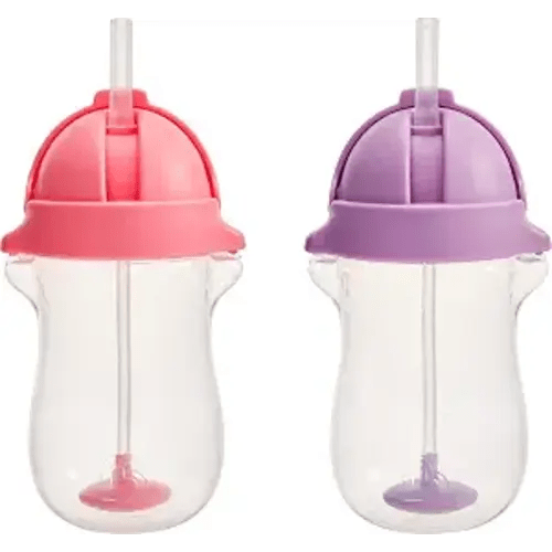Munchkin Any Angle Weighted Toddler Straw Cups with Click Lock Lid, 10 Ounce, 2 Pack, Pink/Purple