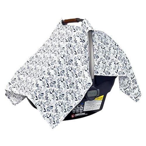 MOZAH Baby Car Seat Cover - Pink Floral Leaves - 100% Organic Muslin - Soft, Breathable and Lightweight, Baby Infant Car Seat Essentials