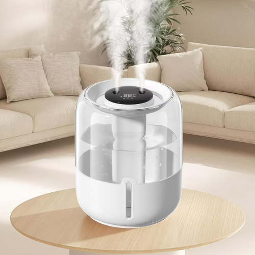 3.8L Cool Mist Humidifier for Large Bedroom, Ultra Quiet Dual 360 Nozzles, 3 Speed Levels, Top Fill Design, Easy to Clean, Night Light Option for Home, Office, Nursery, Baby Room & Plants (White)